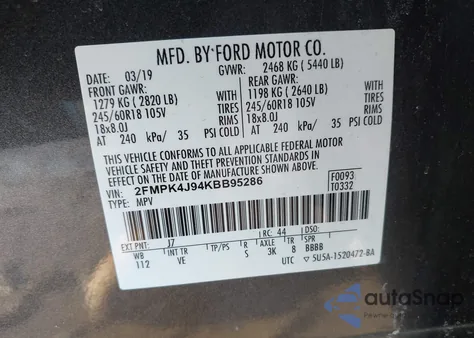 2019 Ford Edge Sel из США, поврежденный, VIN 2FMPK4J94KBB95286